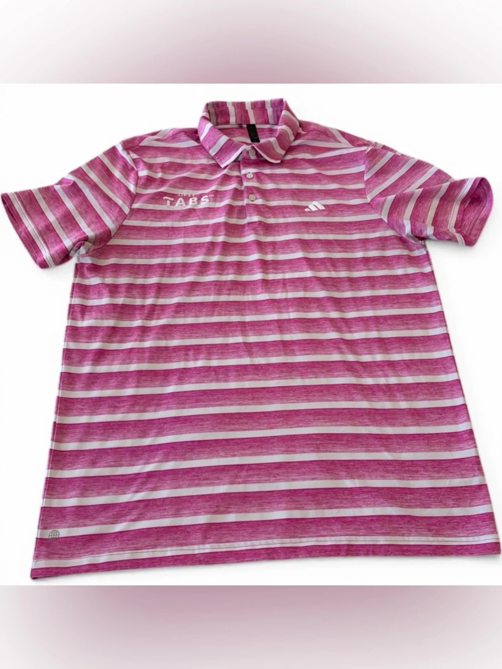 Adidas Men’s Golf Polo Shirt Large Pink White Stripe Lightweight Tipsy Tabs